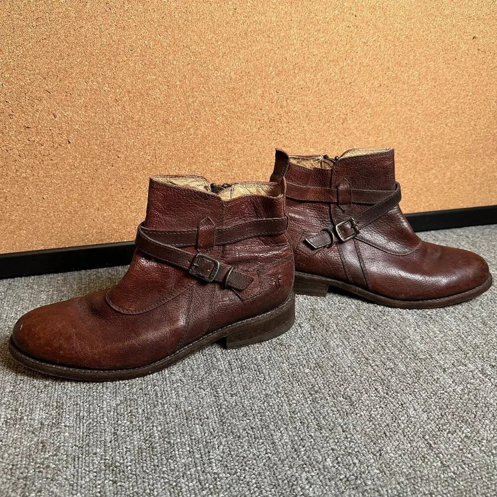 Frye JAYDEN CROSS STRAP Zipper Red Brown Boots Women US 6.5 B